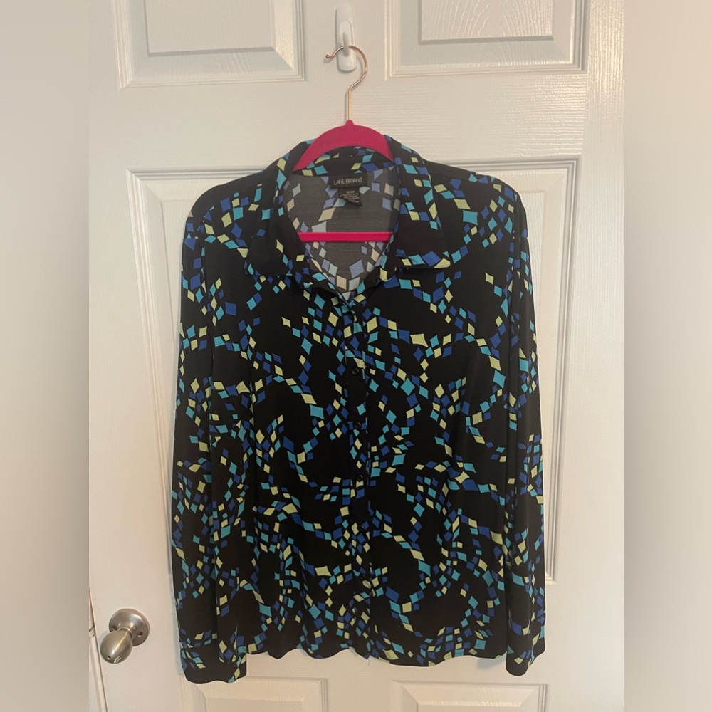 Lane Bryant Geometric Print Button Down Shirt Artsy Career Office